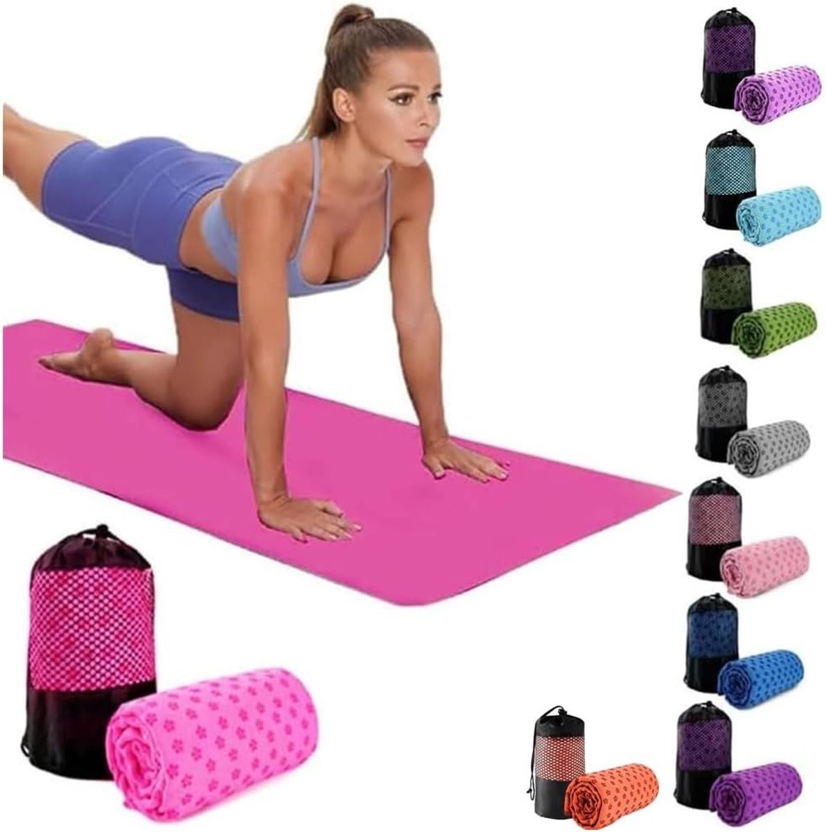 Absorberende Yoga Handdoek 24" x 72" - Sneldrogend en Antislip voor Hot Yoga, Pilates en Fitness met Draagtas