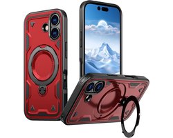Compatibele Magsafe Hoes voor iPhone 17 - Magnetische Autohouder met Metalen Stand, Schokbestendige Hardcase in Rood