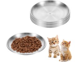Set van 6 platte kattenvoerbakken van roestvrij staal, antislip, hygiënisch en eenvoudig schoon te maken voor droog kattenvoer