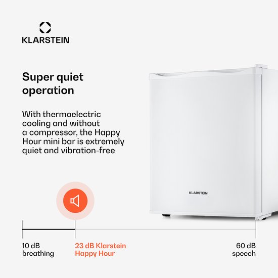 Klarstein Minibar Happy Hour 5-15°C geruisloos 23 dB ledverlichting - Minikoelkast - 23L - voor Hotelkamer voor Partykelder - Stil Compact - Mini Fridge Kleine Koelkast Hotelkoelkast Drankkoeler Compact Koelkast van Klarstein — afbeelding 5