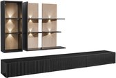 ZHPK Wandmeubel TV-meubelset 300x160x45 cm – Zwart Eiken Design met LED-verlichting – Moderne Wandkast met Opbergruimte