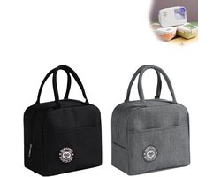 Draagbare Isolatie Tas, 2 Stuks Vouwbare Lunch Tas met Aluminium Folie, Ideaal voor Kantoor, Kamperen en Reizen (Zwart + Grijs)
