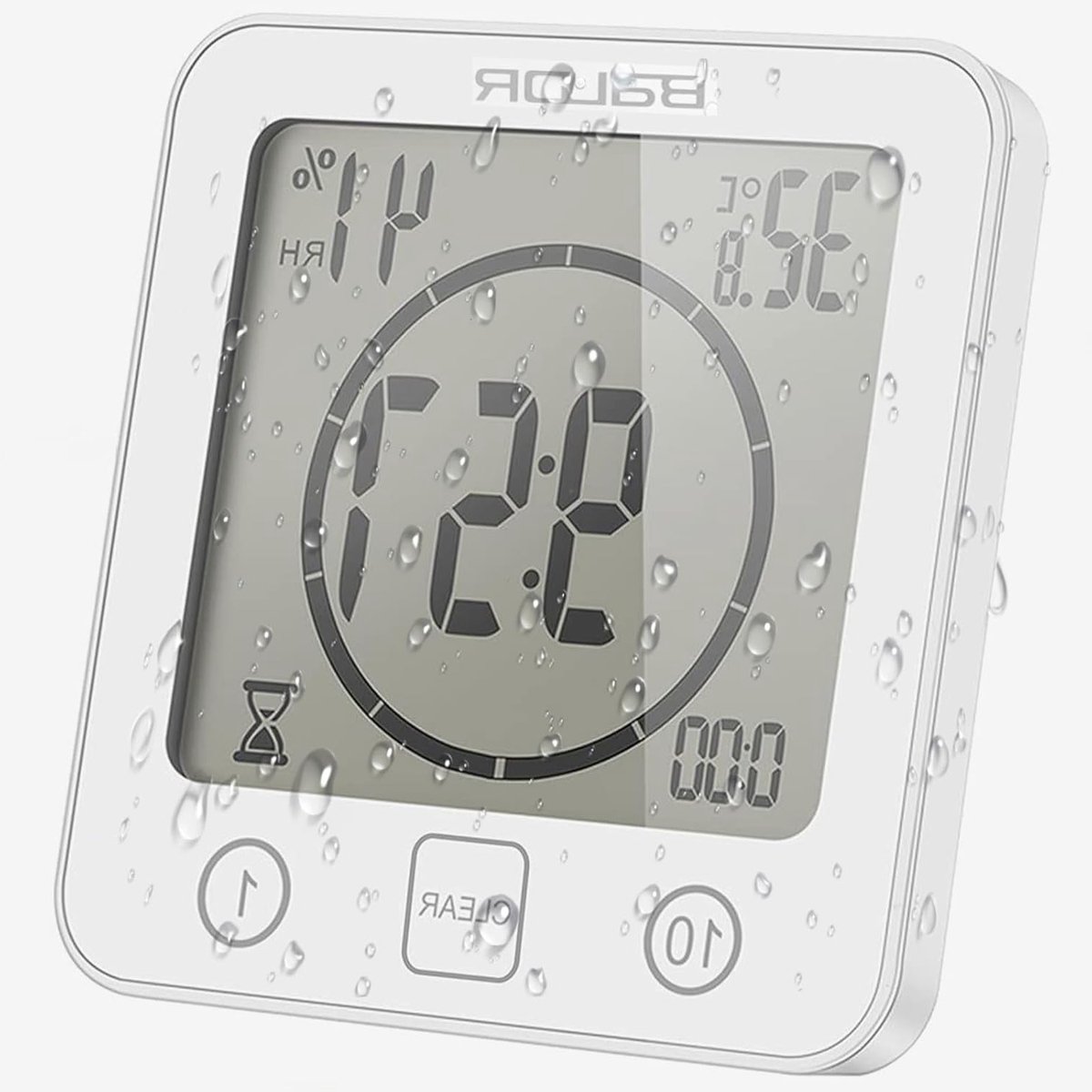 SnelShoppen - Waterproof Badkamer Klok met Zuignap, Digitale Douche Timer, Temperatuur en Vochtigheid Weergave, Wandklok voor Badkamer, Wit