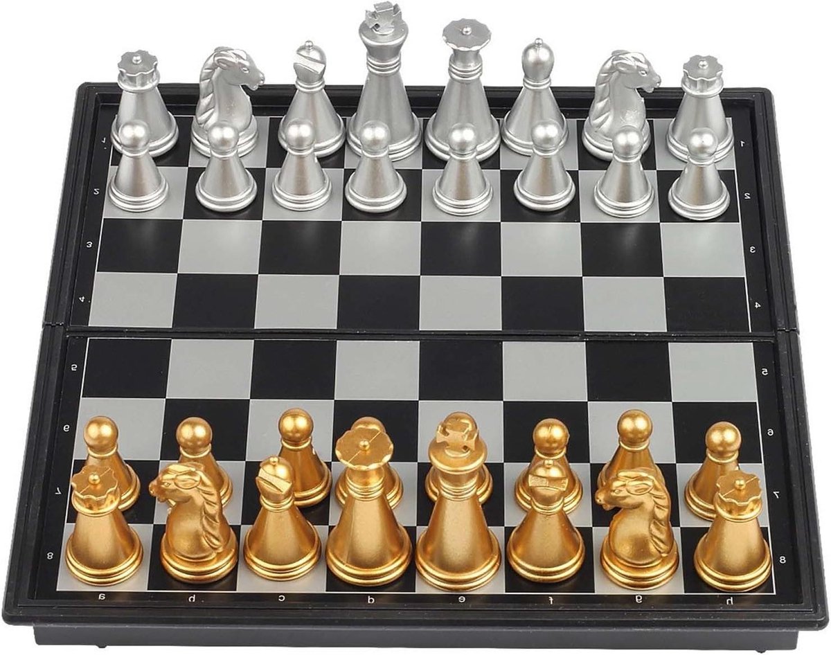 Schaakbord Set - Magnetisch Bord - Logisch Denken - Reisvriendelijk Design - 30 x 15 cm - Goud