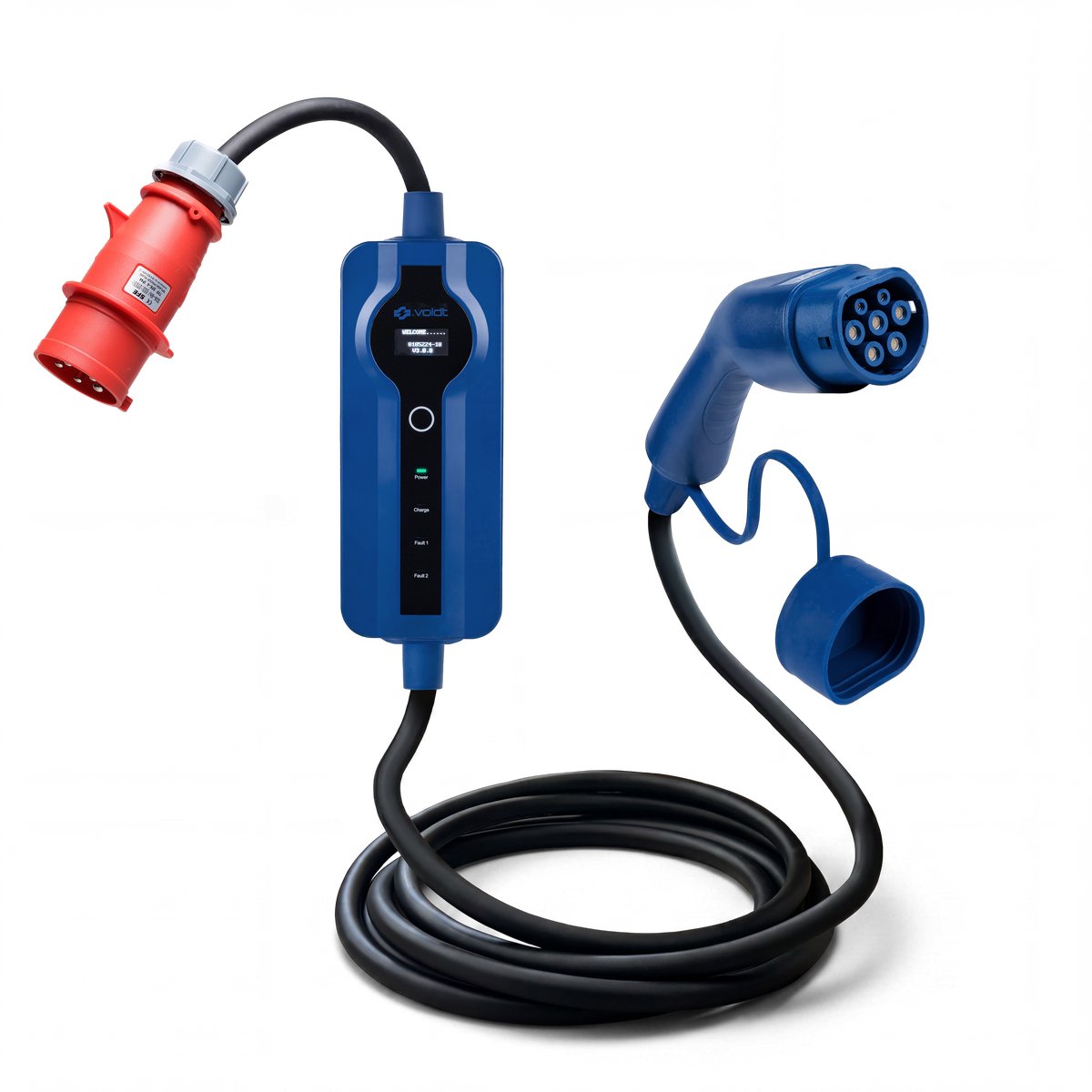 Voldt Laadkabel Type 2 - 32A Rode Command-aansluiting | 3-fasen | Instelbaar 8A - 32A | 22kW laadkabel | 5 Meter