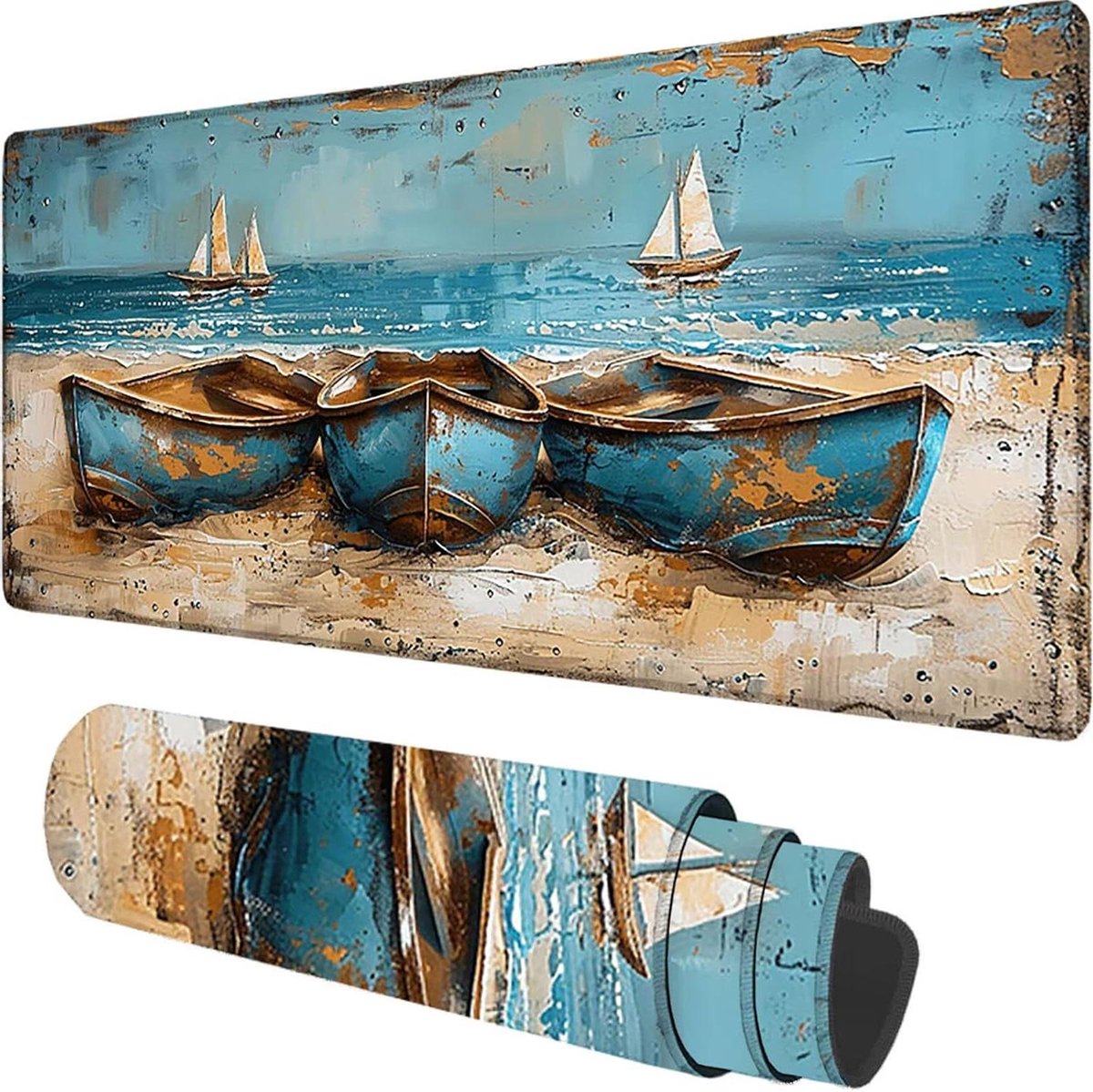 Bureau Onderlegger - XXL Muismat - Werk en Gaming - Genaaide Randen - 150x80 cm - Blauw