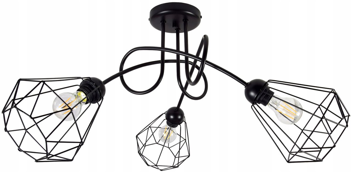 Industriële Plafondlamp Zwart Metaal E27 3-Lichts Loft Stijl