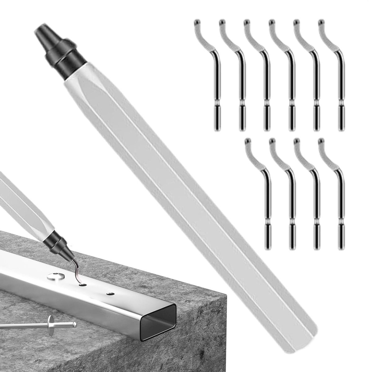 Ontbramen gereedschap - Randafwerker set - Metaalbewerking hobby - Ergonomische handgreep - 10 extra messen - Wit
