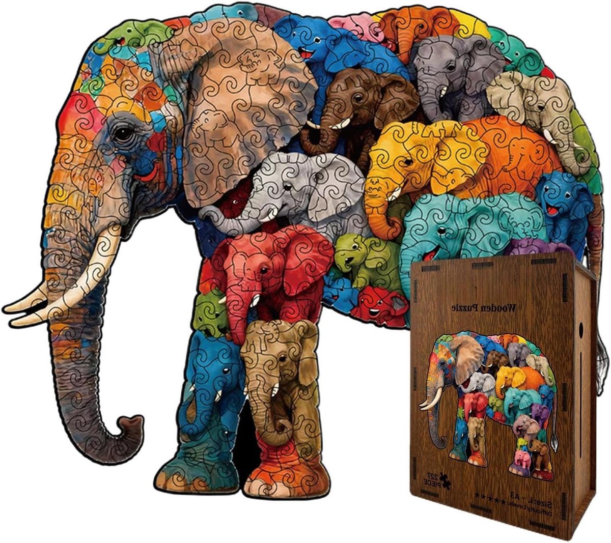 Houten Puzzel - Dierenpuzzel - Cognitieve Training - Natuurlijk Hout - 218 Stukjes - Multicolor