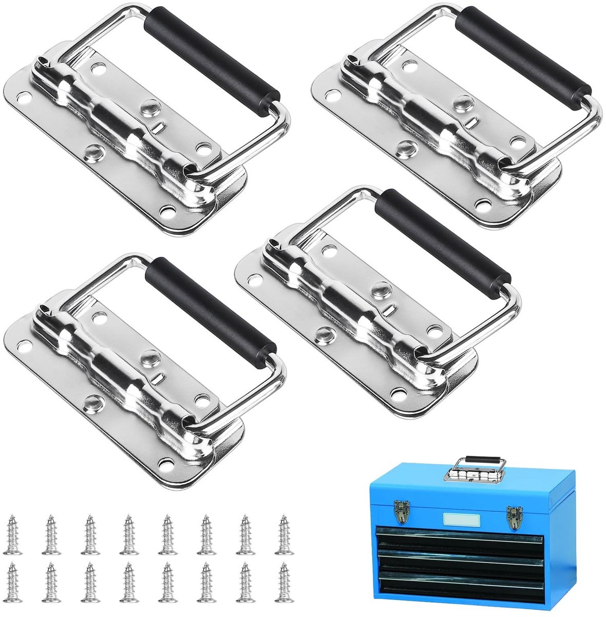 SOUQONE- Klapgrepen 110 mm - Veerbelaste Greep - Gereedschapskist - Roestvrij Staal - Verchroomd IJzer - Inclusief 20 Schroeven - Handgrepen
