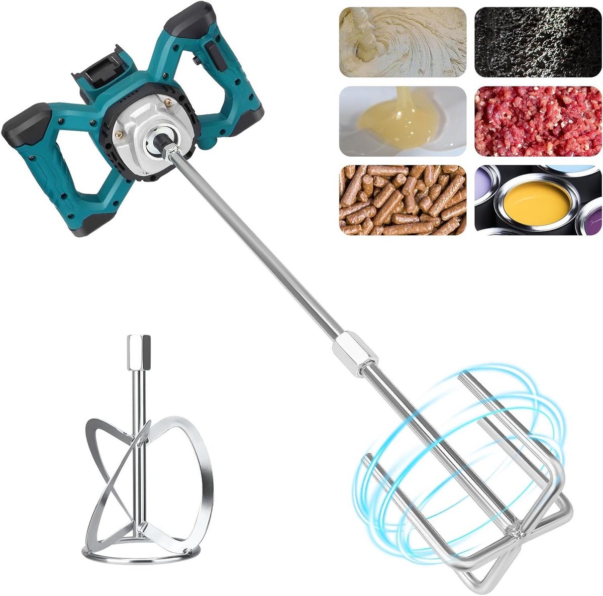 Draadloze Mixer - Mortel Roerder - Mengen Verf Beton - Borstelloze Motor - 6 Snelheden - Grijs