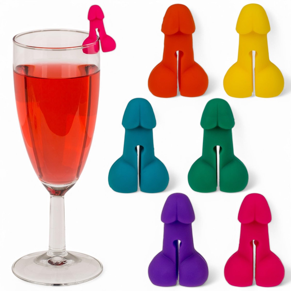 LIVIA HOME- Glazen Markeerstiften Set van 6 - Herbruikbare Glasmarkeringen - Siliconen Drinkglasmarkers - Kleurrijke Motieven - Ideaal voor Feestjes - Eenvoudig te Reinigen - Glasmarkers