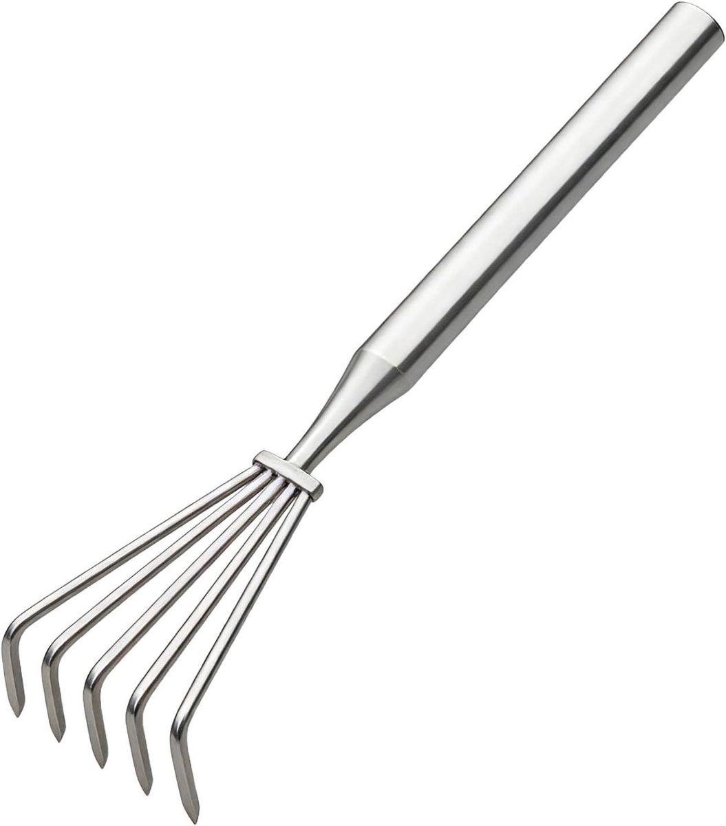 Gazonhark Tuin - Kleine metalen hark - Grond losmaken - Ergonomisch ontwerp - 5 klauwen - Metaal