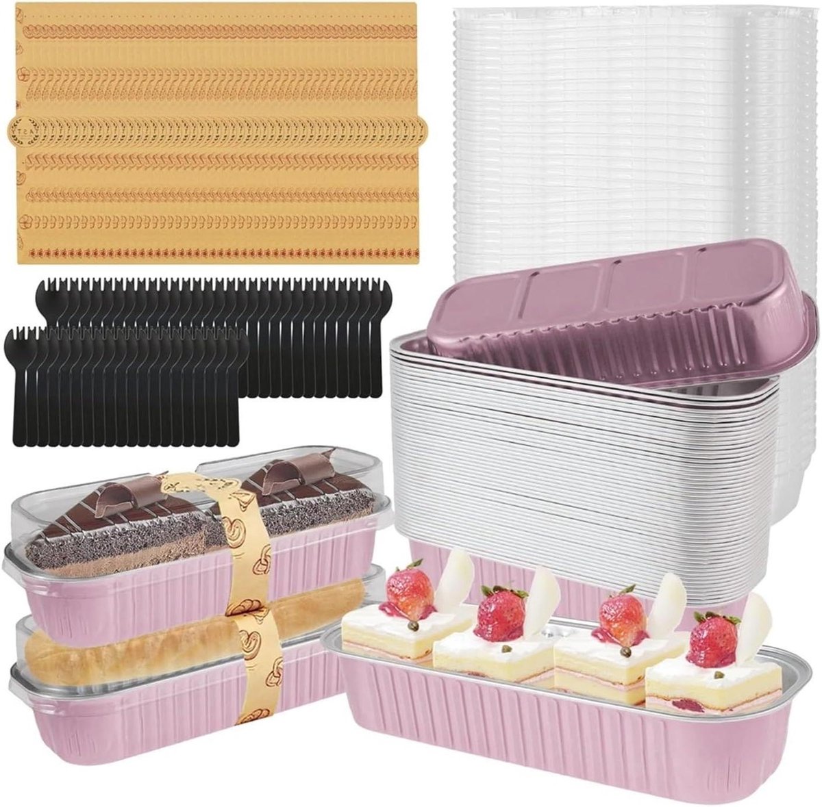 Aluminium dienbladen - Bakvormen - Probleemloos Koken - Efficiënte Warmteverdeling - 50 stuks - Roze