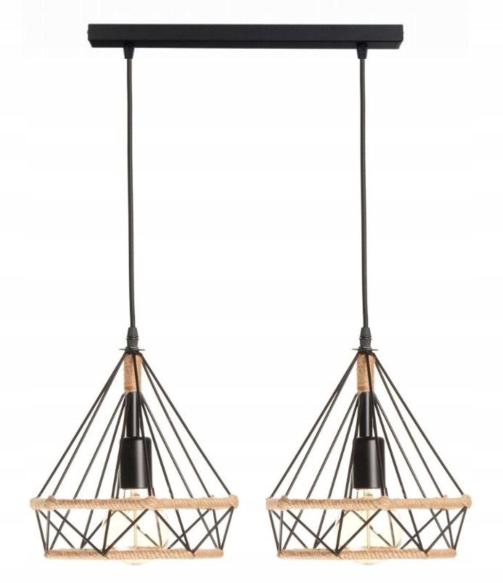Dubbele Loft Hanglamp GEO S Boho Jute Koord E27 Zwart
