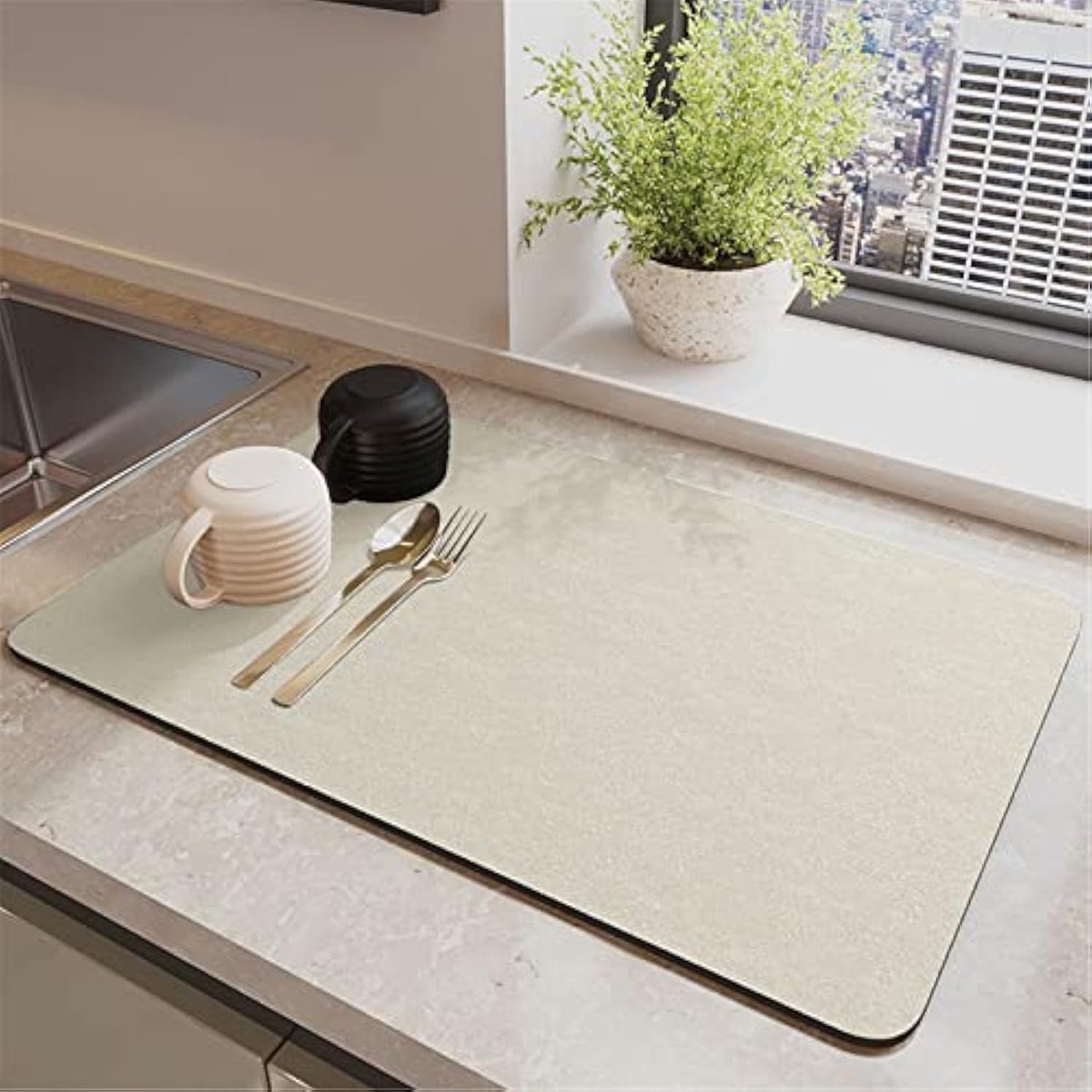ZEYNOMAX- Afwasmat Sneldrogend - Afdruipmat - Antislip - Wasbaar - Diatomeeënaarde - 40x50cm - Bescherming voor Servies - Keukenmat