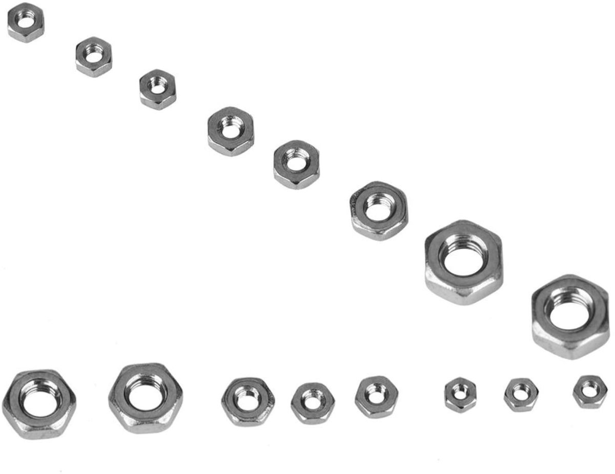 Dailygoods - Set van 140 Roestvrijstalen Zeskantmoeren van M1 tot M3