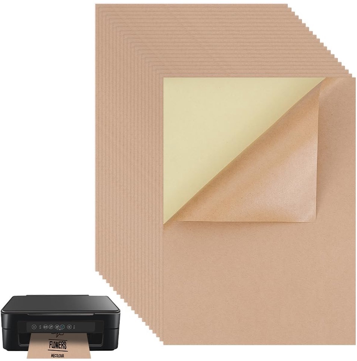 Dailygoods- Etiketten A4 50 Vellen - Zelfklevend Kraftpapier - Waterdicht - Afdrukbaar/Handgeschreven - Multifunctioneel - 21x30 cm - Labelstickers