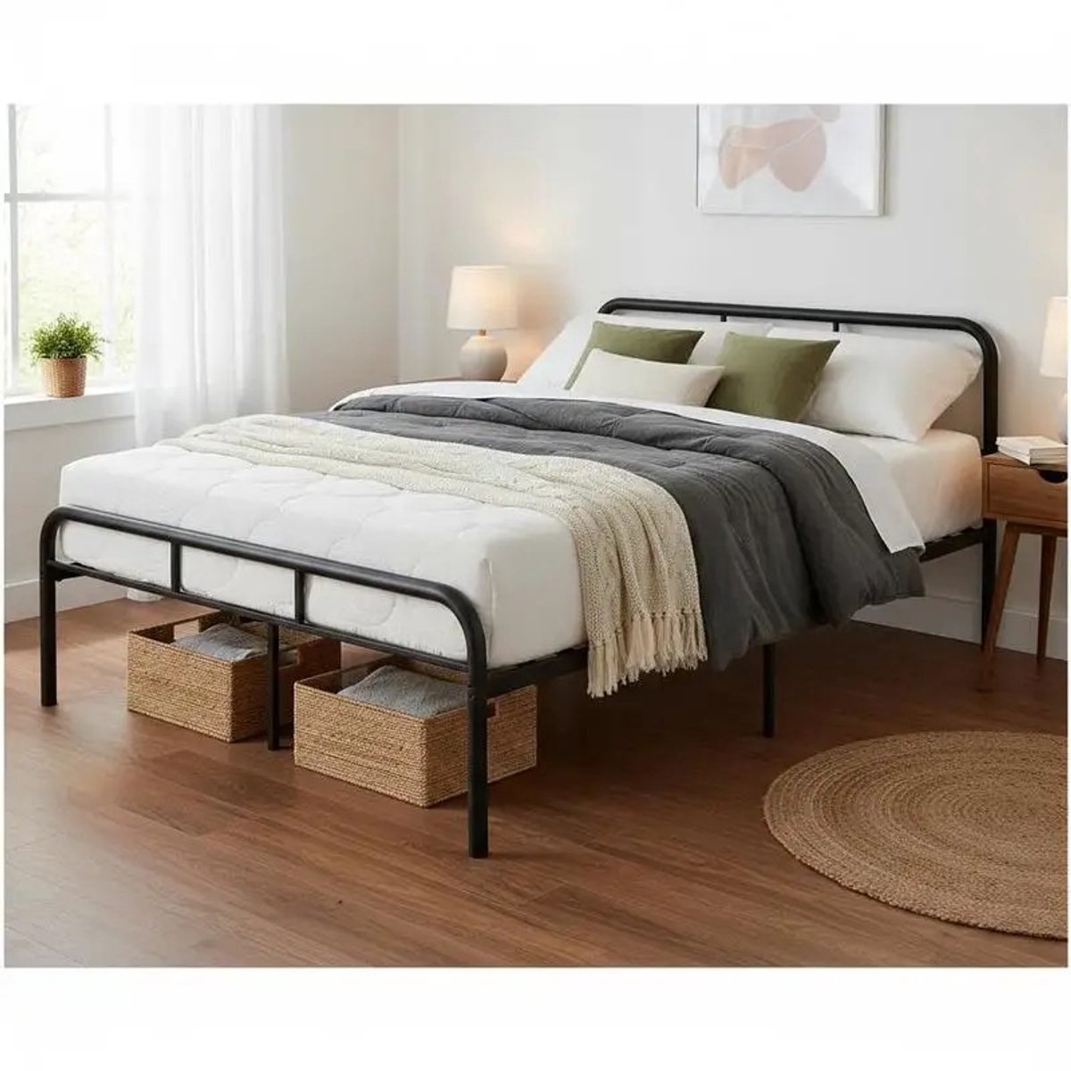 Dailygoods Tweepersoonsbedframe Metalen platformbed met hoofdbord en voetbord Sterk en stil matrasonderstel Geen boxspri