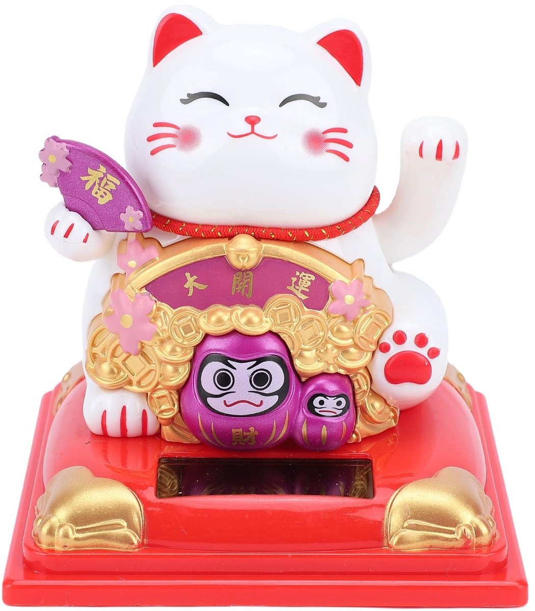 Dailygoods - Zwaaiende Lucky Cat op Zonne-energie, Decoratie voor Thuis of Auto