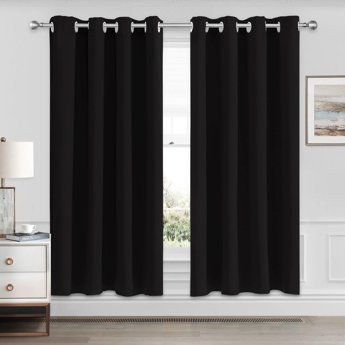 JHUBERS- Verduisteringsgordijn set van 2 - Zwart - Thermogordijn - Warmte-isolerend - Wasbaar - H 117 x B 132 cm - Gordijnen