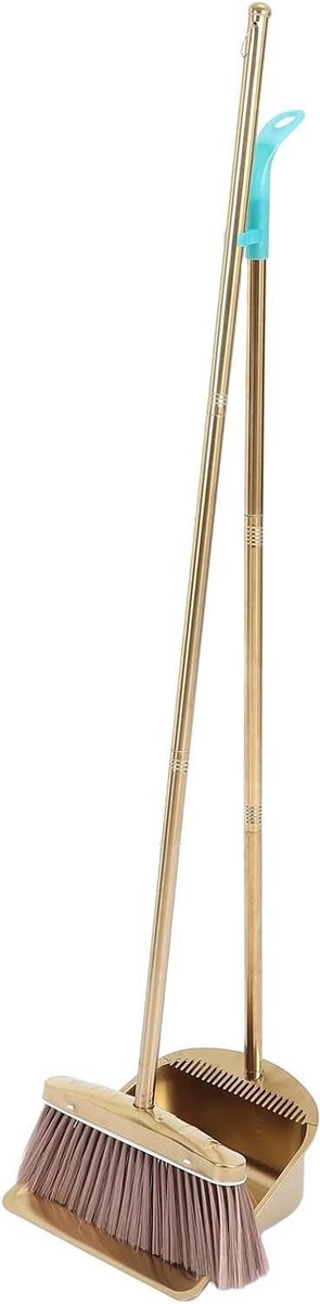 Bezem en stoffer - Huishoudelijke set - Efficiënt schoonmaken - Staande opbergruimte - 115 cm steel - Goud