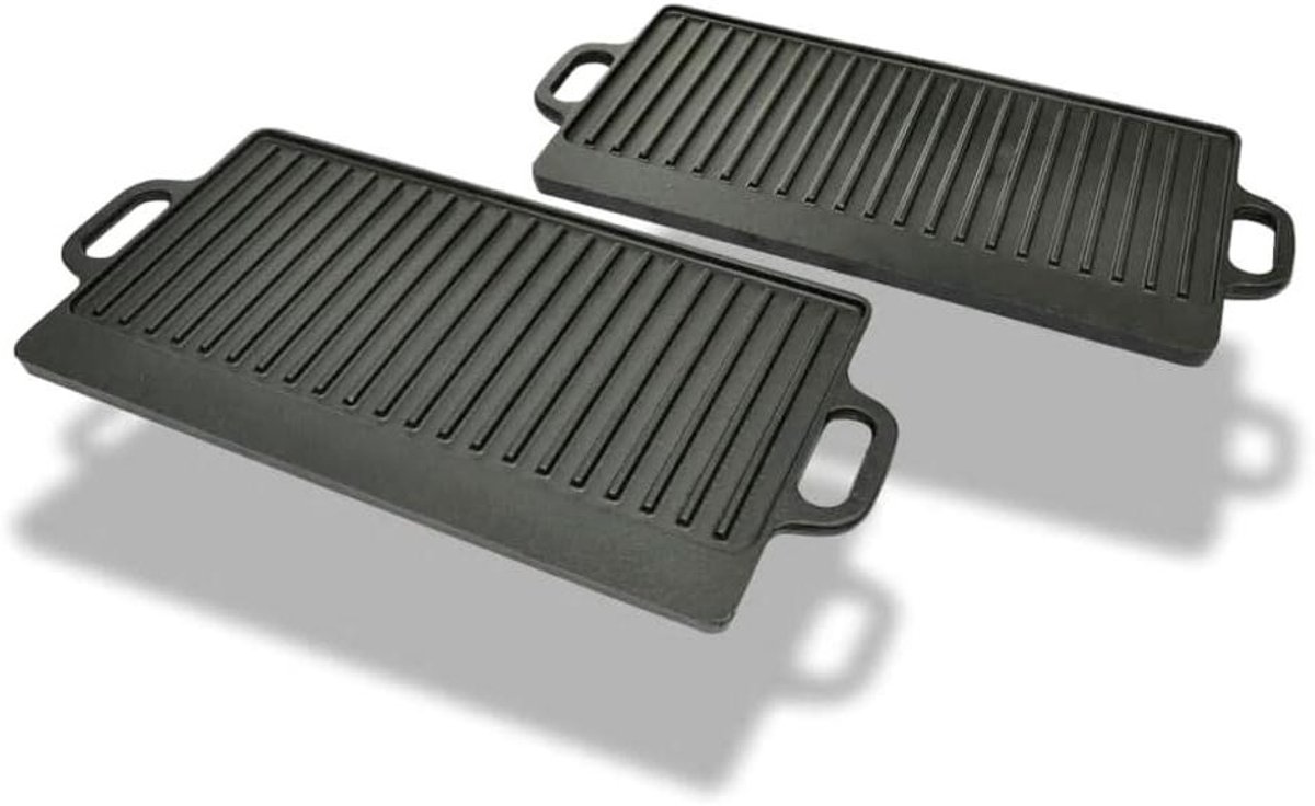 Grill Platen Bakplaten Buiten Koken Dubbelzijdig 38x23cm Zwart