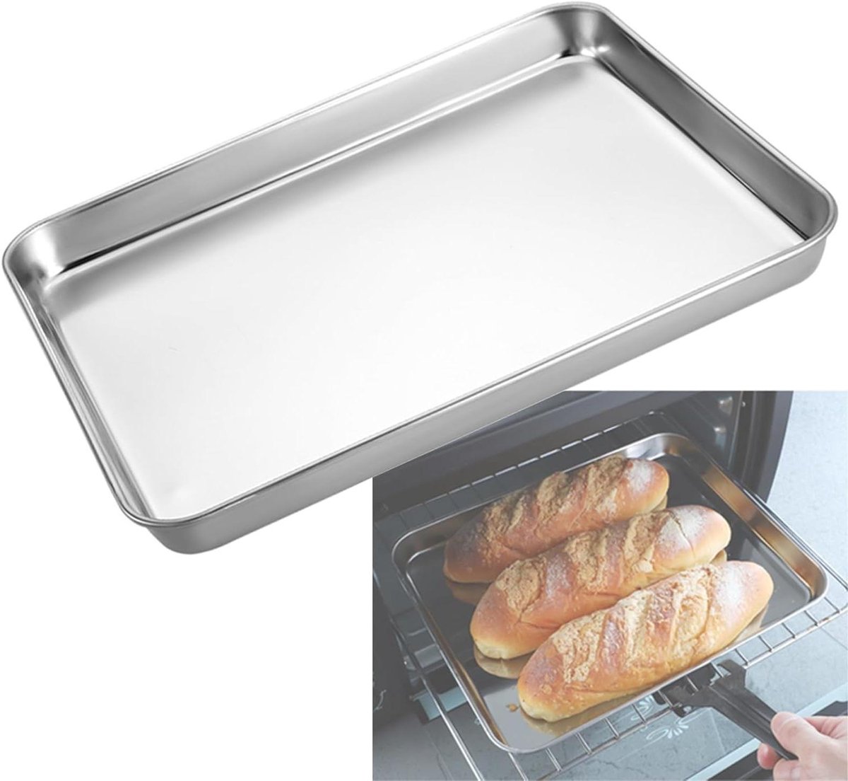 Roestvrijstalen Bakplaat - Nonstick Ovenplaat - Koekjes Bakken - Verstevigde Randen - Verschillende Maten - Zilverkleurig