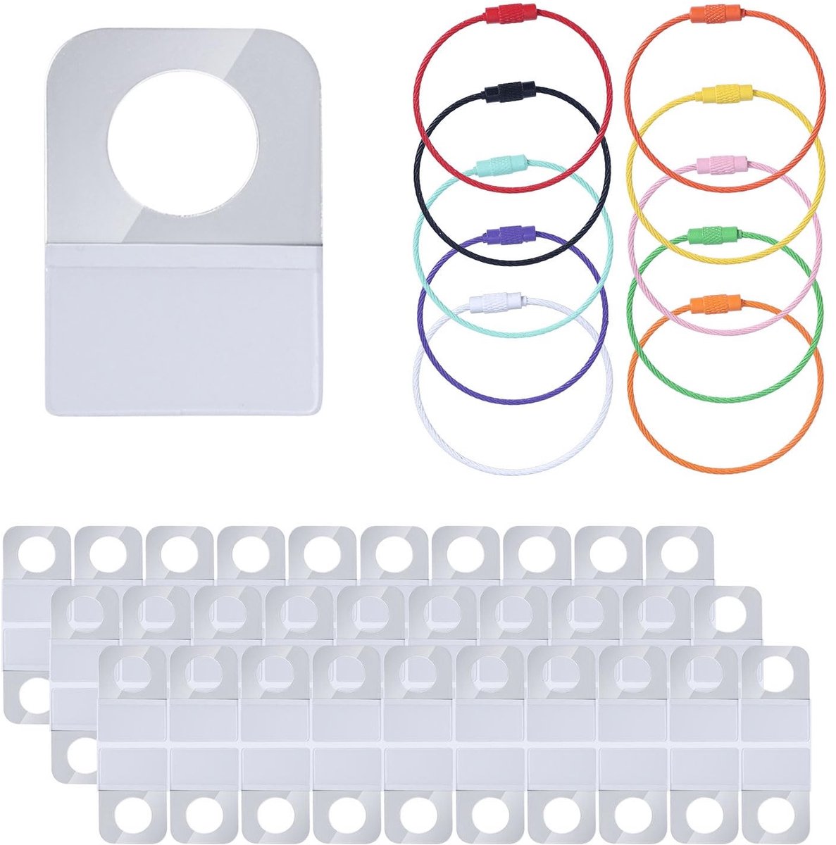Dailygoods- Opbergkoffer Draagbaar - Organizer voor Yoto Accessoires - Zelfklevende Lipjes 32x22 mm - Roestvrijstalen Ringen 15,5 cm - Complete Set 60 Stuks