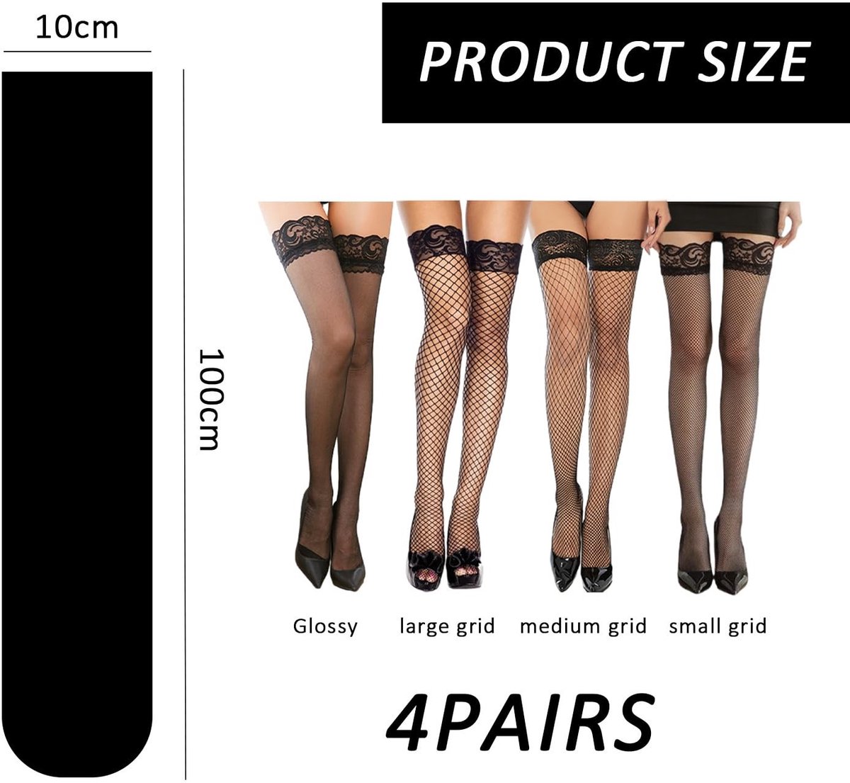 Dailygoods- Kousenset 4-delig - Lange Netkousen - Antislip Siliconen - Zwarte Kousen - Modieuze Stijlen - Comfortabel en Glamoureus