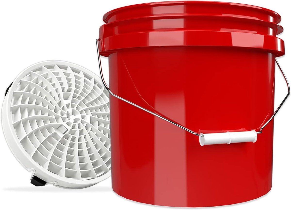 Autowasset Set - Wasemmer met Inzet - Krasvrij Autowassen - Vuilscheider Inzet - 12 Liter - Rood en Wit