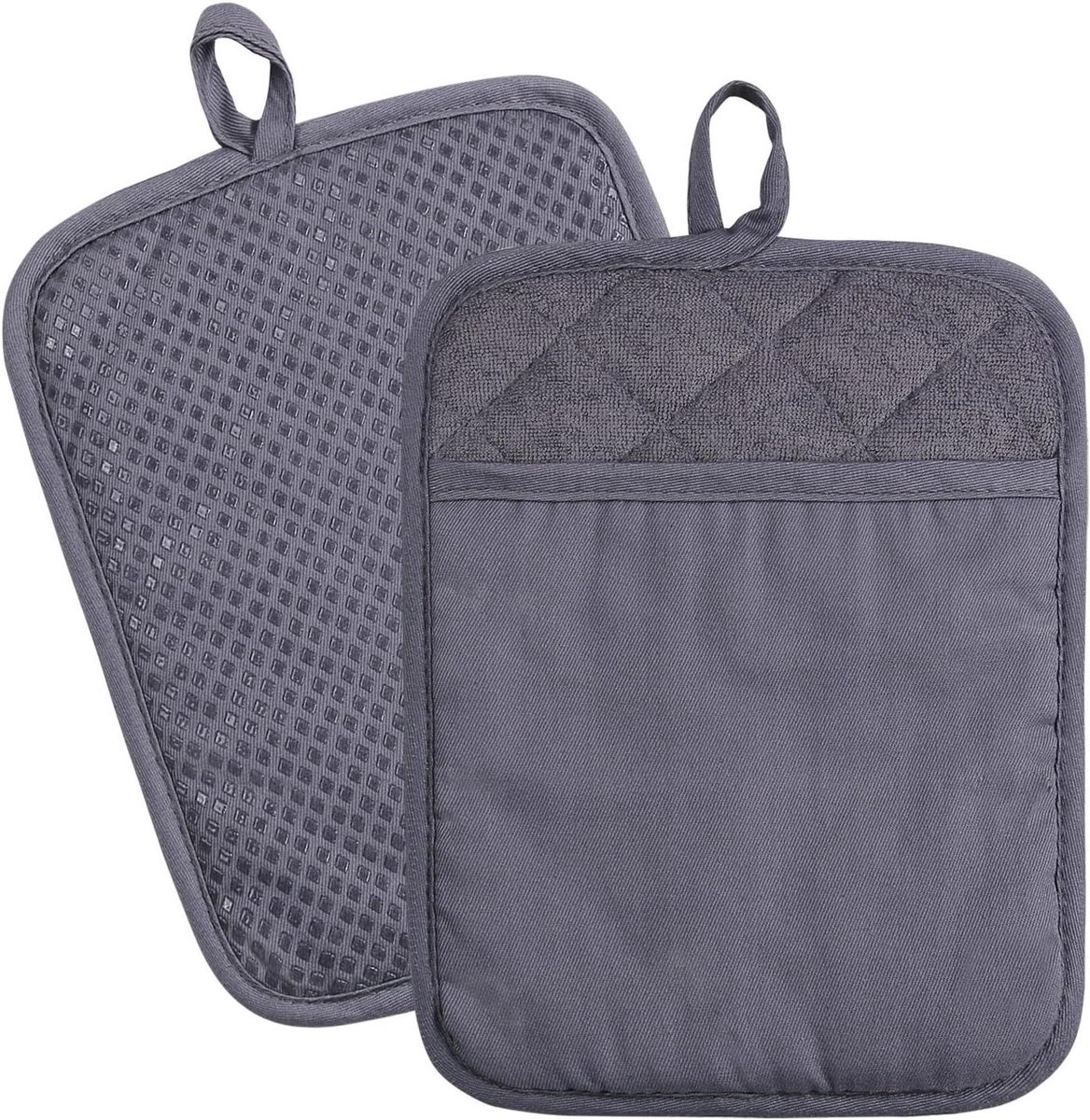 Keuken Pannenlappen - Ovenwanten Set - Hitte Beschermen - Antislip Siliconen Grip - 22.9 x 17.8 cm - Grijs