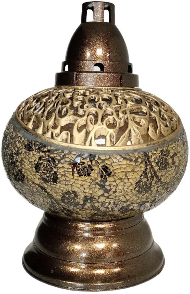 Moderne Glas Lantaarn Vaas Goud-Zwart 'Net' 30cm