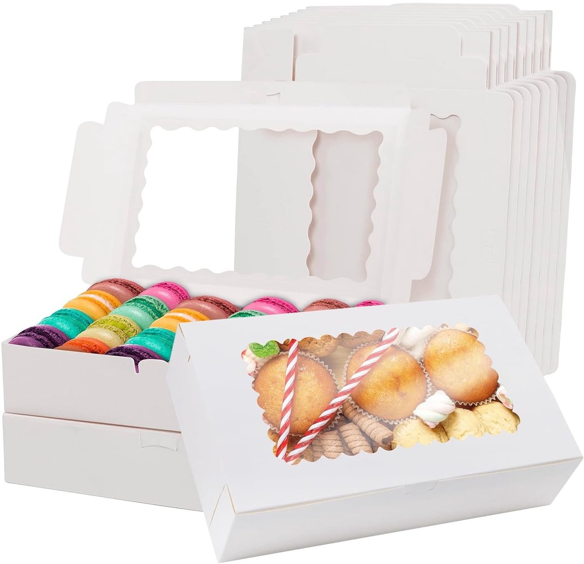 BRENZOOS- Macaronbox met Kijkvenster - Gebaksdoos Karton - 20 Stuks - Kraft Papier - Verpakking voor Cupcakes - Ideaal voor Cadeaus - Gebakdoos