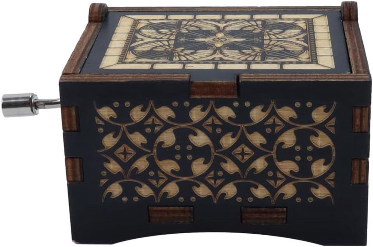 Muziekdoos Houten - Draai Doos - Cadeau Geven - Handzwengel Mechanisme - 64 cm - Zwart
