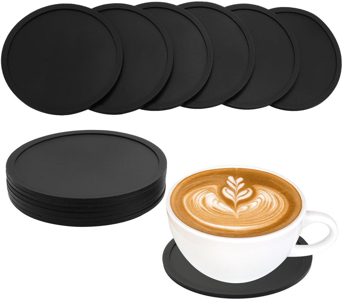 BRENZOOS - Siliconen Onderzetters - Antislip en Geïsoleerd - Zwart - Onderzetters voor Glazen en Koffiekopjes - Set van 12 - Geschikt voor Thuis en Bar