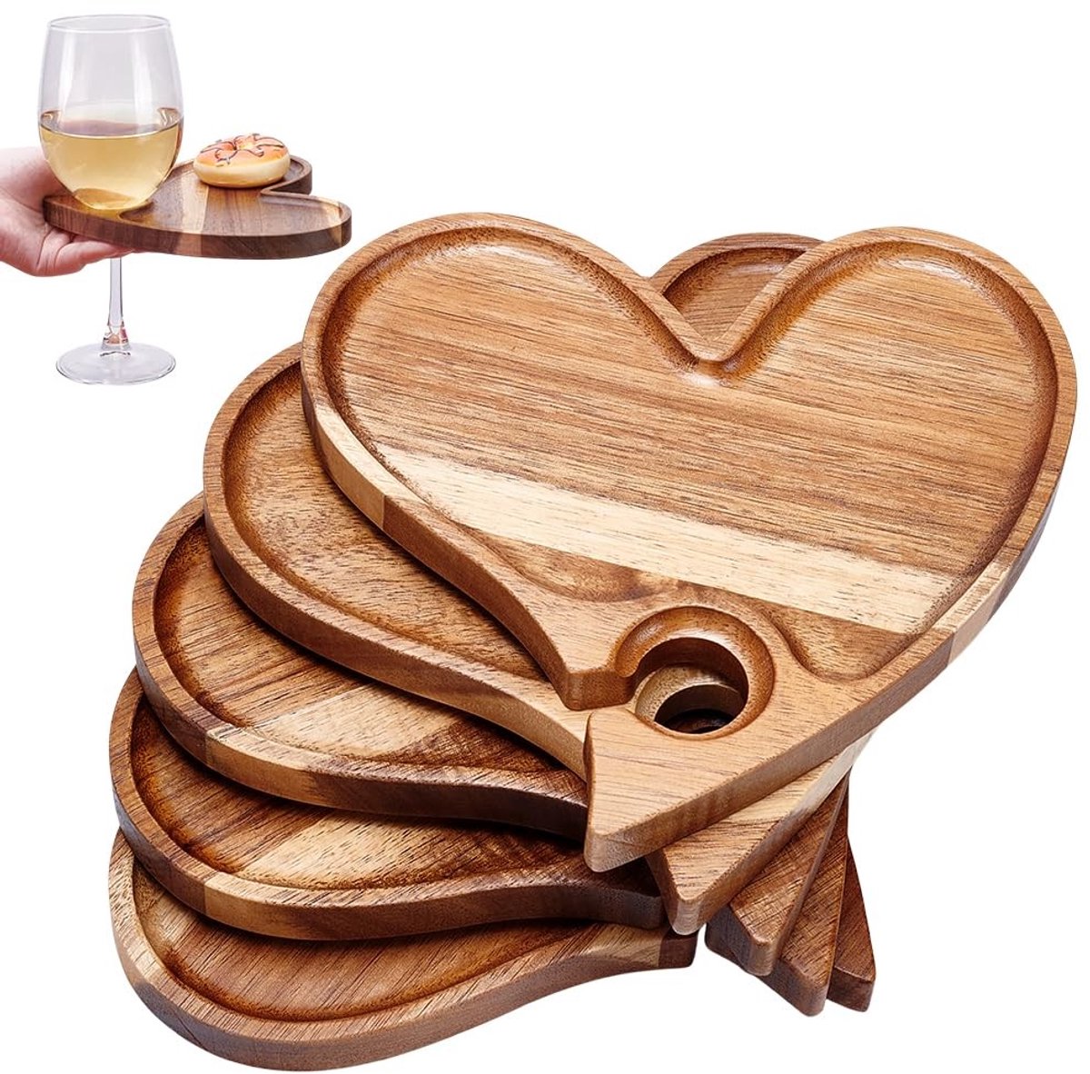 BRENZOOS - 5 Hartvormige Dienbladen voor Wijn en Aperitief Geschenken