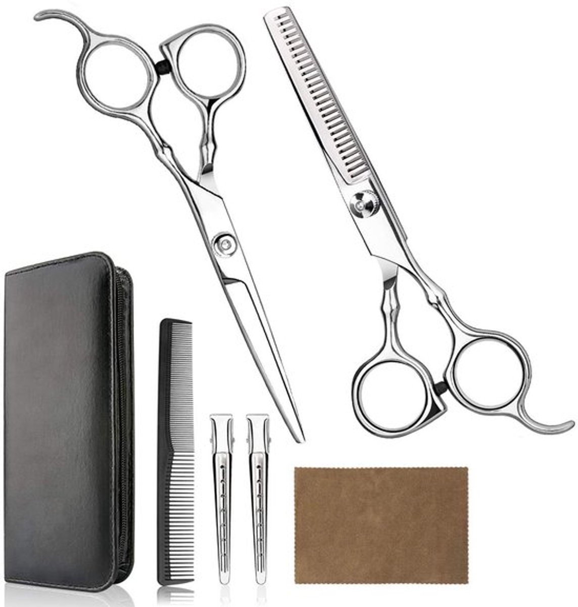 Professionele tondeuse- en schaarset voor thuisgebruik, geschikt voor kappers/salons, met kam en opbergdoos, geschikt voor mannen/vrouwen (zilver).