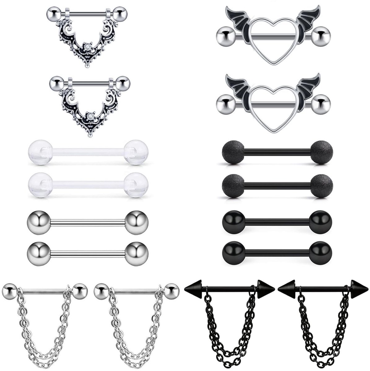 Dailygoods- Tepelpiercing 8 Stuks - Roestvrij Staal - Elegant Design - Comfortabel - Geen Vervorming - Geschikt voor Alle Leeftijden - Piercing