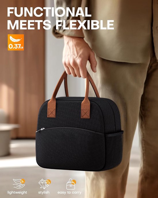 Lunchtas voor Dames & Heren - Slijtvast Geïsoleerd Grote Capaciteit Multifunctionele Koeltas - voor Kantoor & Picknick - Grijs - 10L (27x15x24cm) - 1 Stuk van FLITI — afbeelding 4