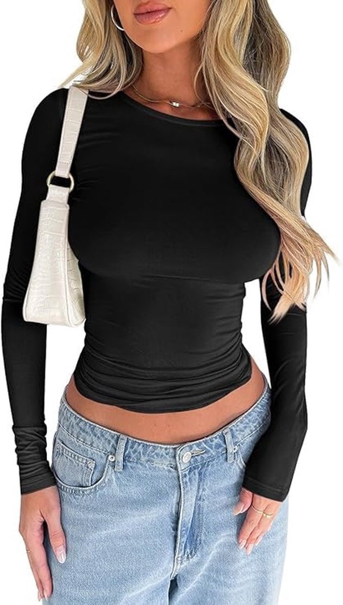 Dailygoods- Crop Tops - Lange Mouwen - Zacht Materiaal - Rekbaar - Slim Fit - Perfect voor Lente/Herfst - Kreukvrij - T-shirt
