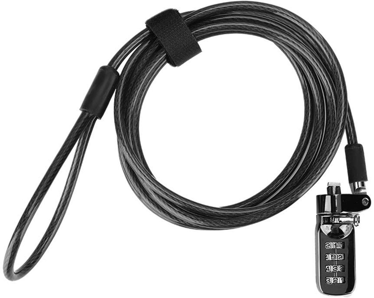 Dailygoods- Combinatieslot - Veiligheidsslot - Laptopbeveiligingsapparaat - 4 Cijfers Wachtwoordbeveiliging - 1,8 m Stalen Kabel - Manipulatiebestendig - Laptopslot