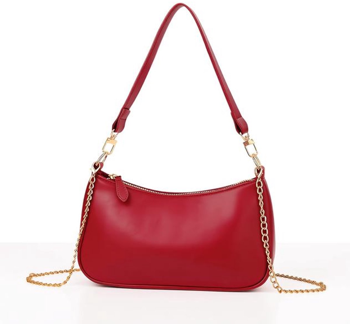 Maison Elara Kleine handtas voor dames, clutch met ketting, mini hobo bag, retro schoudertas, crossbody tas met ritssluiting, 26x8x15 cm, rood