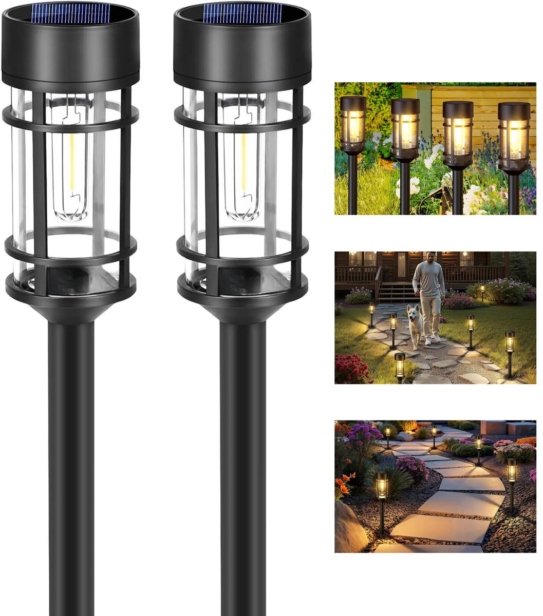 2-delige solar tuinverlichtingsset, buitenstraatverlichting, LED-grondlamp voor binnenplaatsen, tuinen, gazons, terrassen en patio's - warm licht