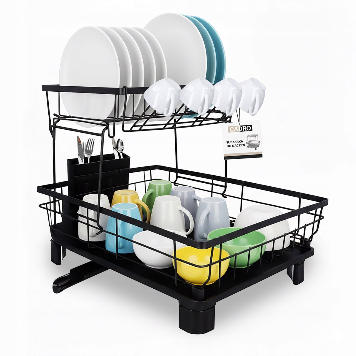 Zwarte 2-laags Afdruiprek Keuken 41x30 cm met Bestekhouder