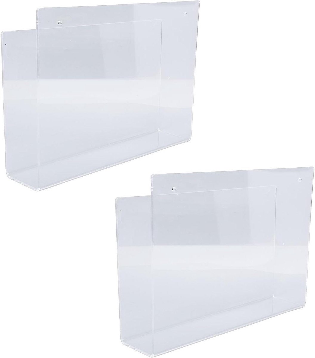 Wand Organizer - Tijdschriftenrek Dossierhouder - Bureau Opruimen - Set van Twee - 28 cm Breed - Helder Acryl