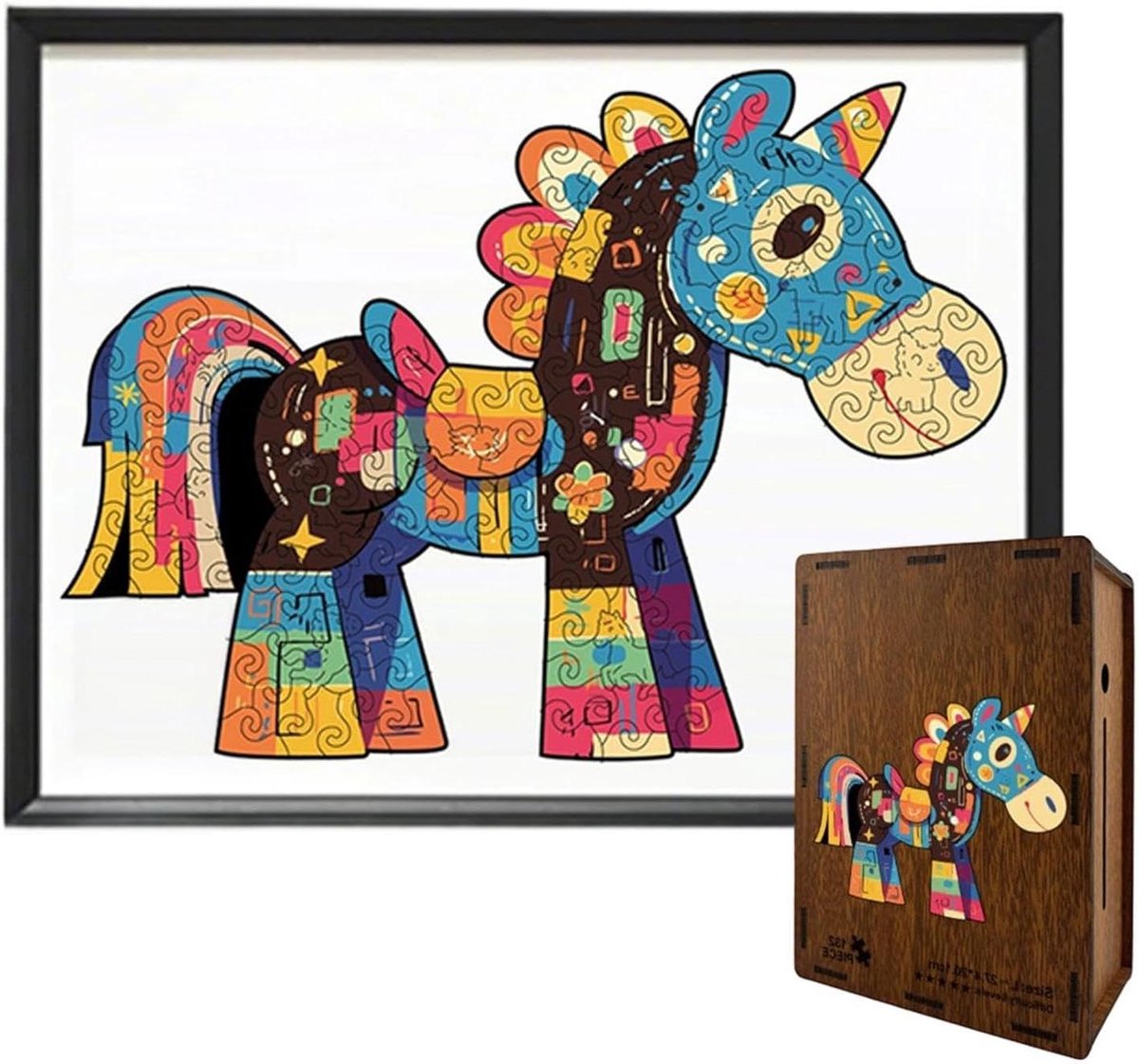 Houten Puzzel - Educatief Speelgoed - Familie Spel - Levendige Dierenvormen - 19 x 14 cm - Multicolor
