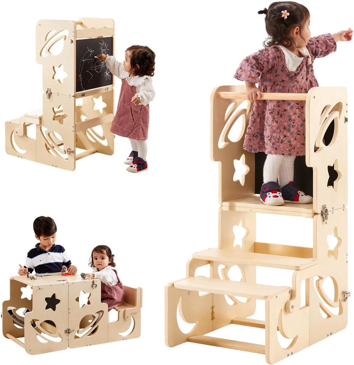 Peutertoren Keuken - Houten Opstapje - Kinderen Helpen - 4-in-1 Montessori - 22 inches diep - Niet gespecificeerd