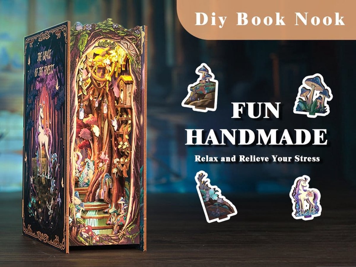 CuteBee Book Nook - Modelbouw - Houten 3D Puzzel - DIY Bouwpakket Volwassenen en Volwassenen - Boekensteun - Boekenhouder - The Grace of Forest — afbeelding 17