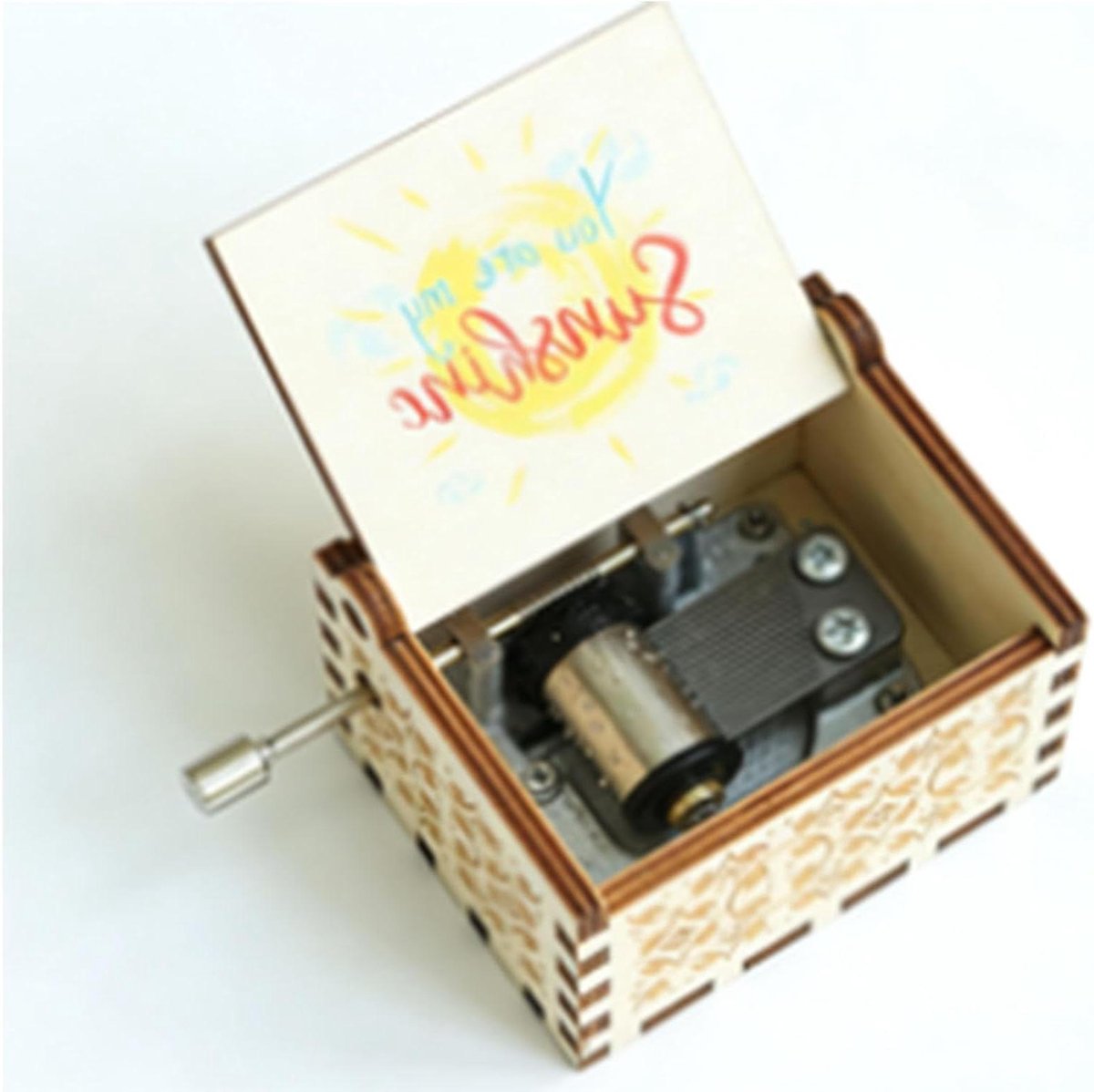 Muziekdoos Hout - Speeldoos Decoratie - Muziek Afspelen - Hand Crank Mechanisme - 65 x 5 x 42 cm - Houtkleur